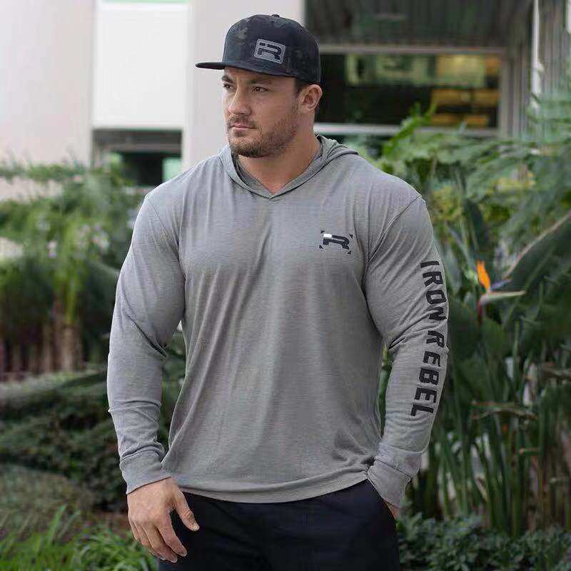IR autumn and winter fitness training thin pullover hoodie Bodybuilding breathable perspiration elastic leisure sports hooded sweatshirt