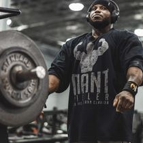 Giant Killer Large Size Short Sleeve Men Loose Shoulder Fitness Exercise Seven-point Sleeve Bodybuilding American Round Neck T-Shirt GaSp