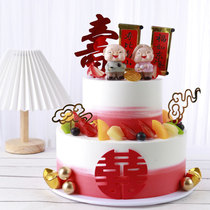 Double-layer new net red birthday old man Birthday Peach birthday cake model simulation 2021 plastic sample customization