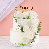 Cake model 2022 simulation new net red double flower popular plug-in birthday fake cake plastic sample