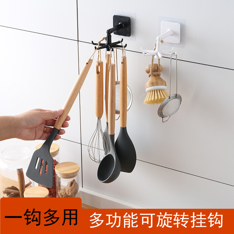 Adhesive Hook, Strong Wall Sticker Hook, Entryway Adhesive, Heavy-Duty, Nail-Free, Kitchen, Traceless Storage, Key Rotating Hook