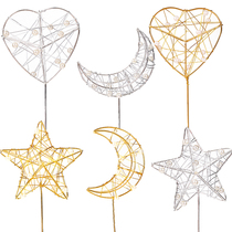 Three-dimensional wrought iron Moon star cake plug-in five-pointed star birthday cake decoration plug flag baking accessories