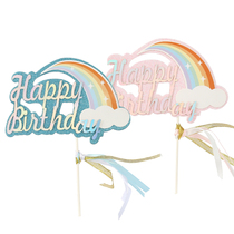 Cake decoration beautiful ribbon rainbow plug bow bow laser creative rainbow cloud plug-in childrens dessert table