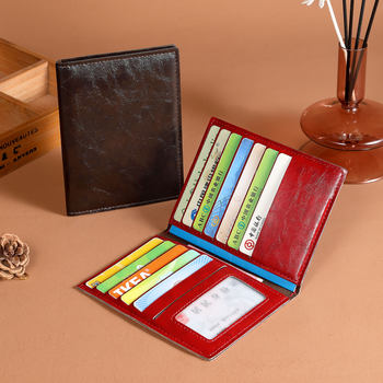 Simple Vegetable-Tanned Leather Short Card Holder, New Ultra-Thin Driver's License Card Holder, Large Capacity Multi-Card Slot Card Holder