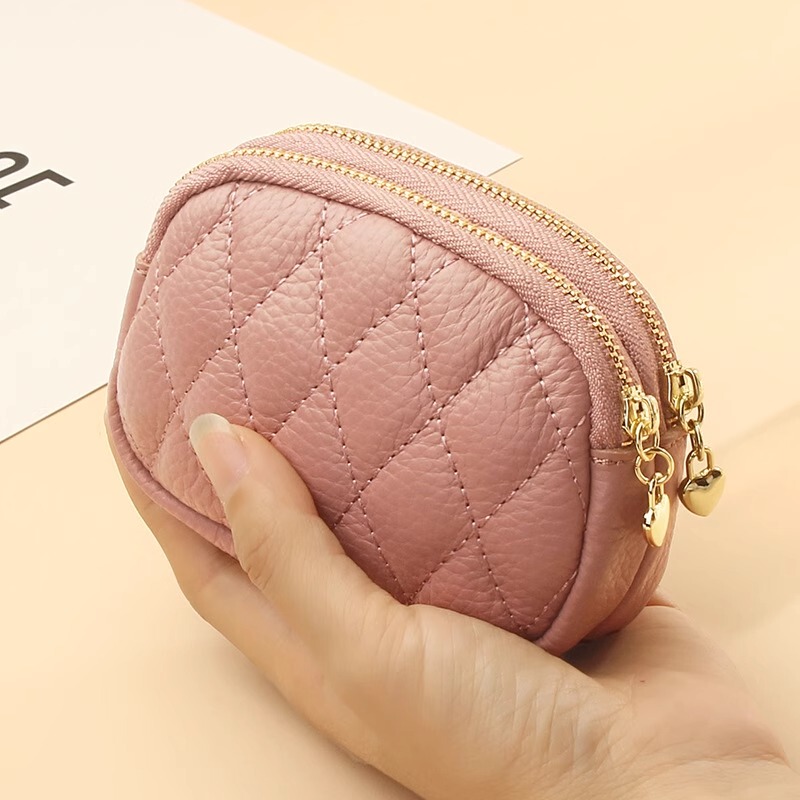 2026 New Style First-Layer Cowhide Diamond Embroidery Key Ring Coin Purse Double-Layer Zipper Genuine Leather Small Coin Purse for Women 2026 New Style First-Layer Cowhide Diamond Embroidery Key Ring Coin Purse Double-Layer Zipper Genuine Leather Small Coin Purse for Women