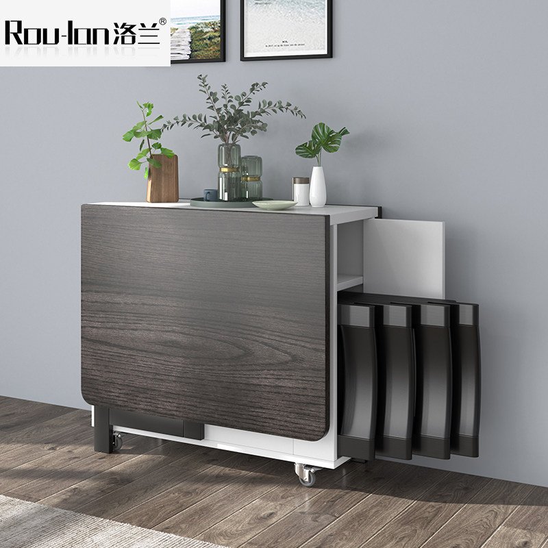 Folding dining table and chairs Combined modern minimalist small household type Nordic table rectangular moving multifunctional dining table for home