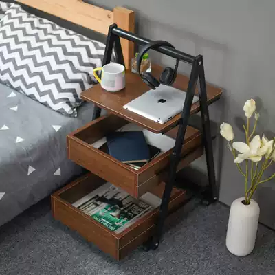 Simple move small desk storage cabinet bedside table rack