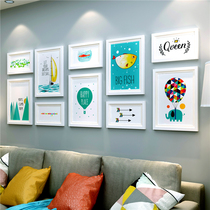 Nordic solid wood photo wall European style frame wall hipster creative combination living room hanging wall modern simple picture wall