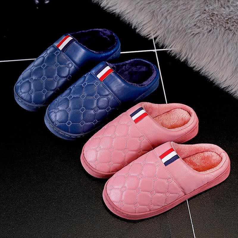 Phòng ngủ dép cotton đế dày cho nam và nữ 2018 mới mùa đông không thấm nước mặc nhà nữ cao cấp mềm mại và thoải mái túi che máy giặt