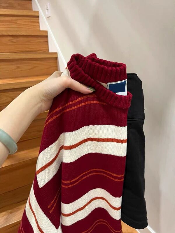 Autumn Outfits 2025 New Autumn and Winter Striped Sweater for Women, Lazy Style Loose Knit Top for Layering or Wearing Alone Autumn Outfits 2025 New Autumn and Winter Striped Sweater for Women, Lazy Style Loose Knit Top for Layering or Wearing Alone