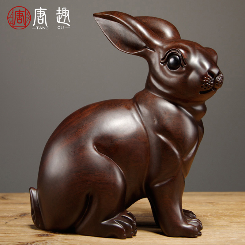 Black Sandalwood Carvings Rabbit Hem Solid Wood Quality Animal Zodiac Zodiac Rabbit Home Living Room Adornment Red Wood Handicraft
