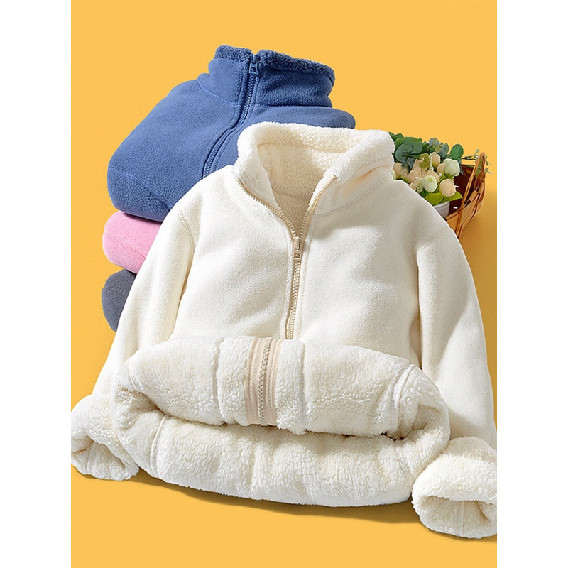 Children's Fleece Jacket with Added Fleece for Autumn and Winter, Thickened and Warm, Stand-Up Collar, for Girls and Boys, Fleece Sherpa Winter Coat