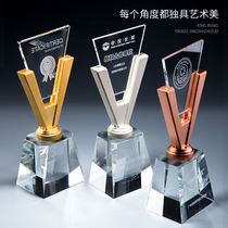 V word crystal trophy custom lettering creative enterprise outstanding staff group competition award medal custom custom