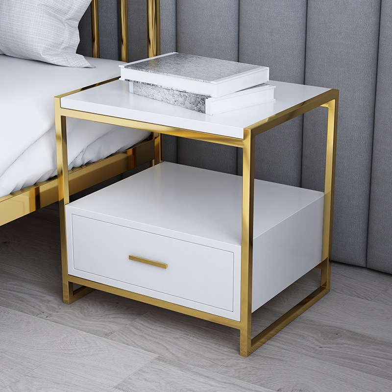 Nordic light luxury bedside table simple modern metal paint bedside storage cabinet bedroom storage cabinet solid wood bedside table