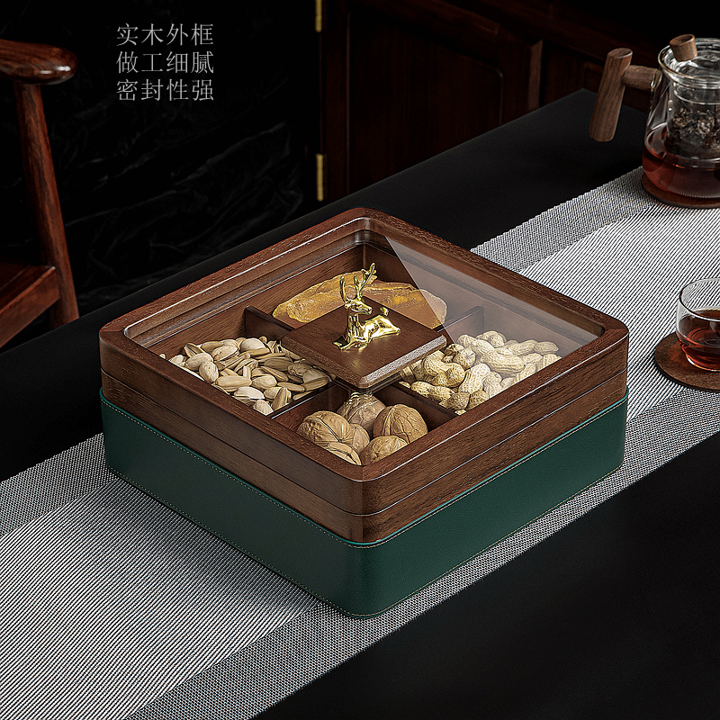 Solid wood dried fruit plate with lid creative household dried fruit storage box living room melon seed nut plate snack candy box