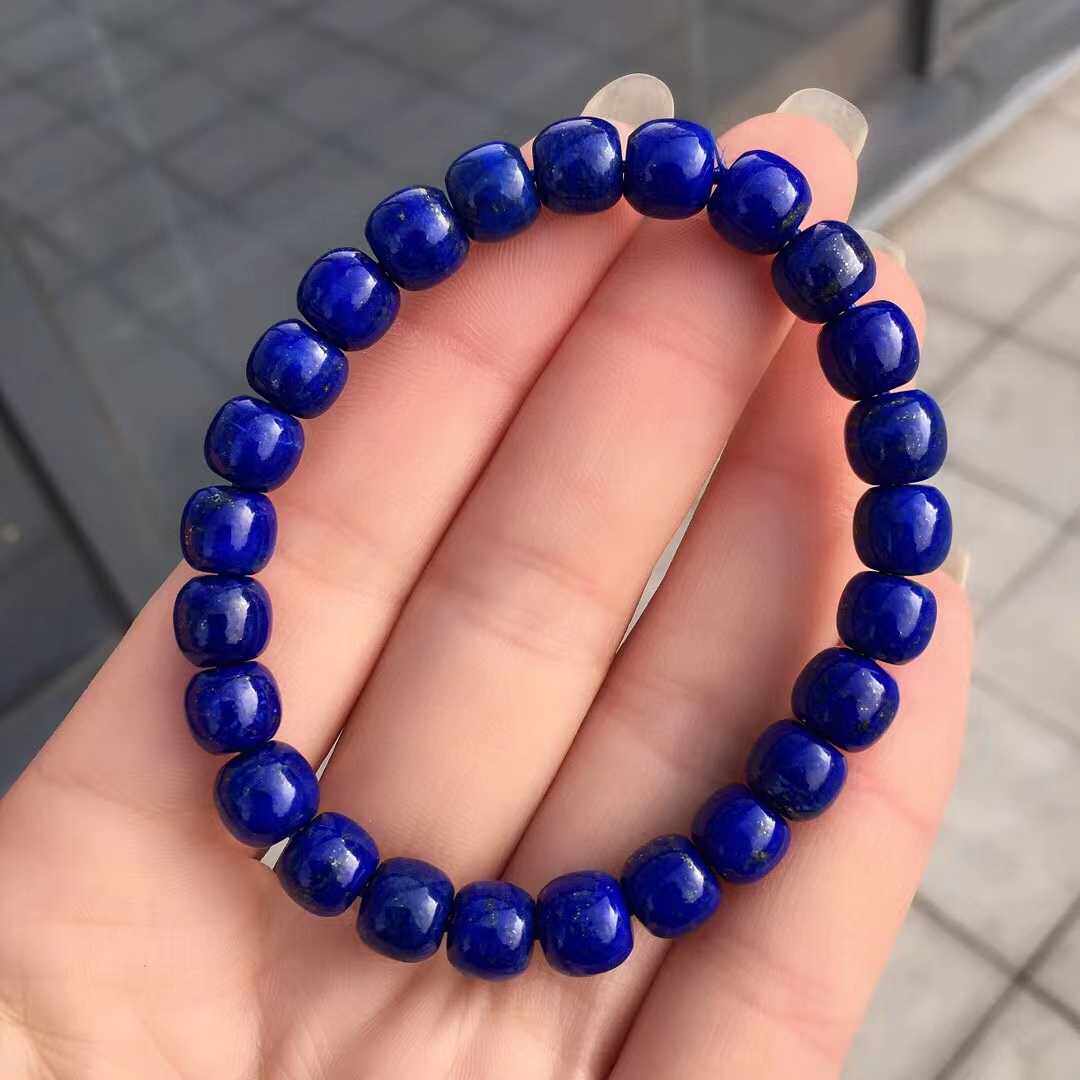 Natural Afghan lapis lazuli old-style beads 8mm hand-free white micro-gold emperor green barrel beads abacus beads female bracelet