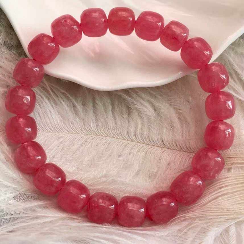 Natural Argentine ice red rock 8mm old bead red - handed red barrel female peach flower string