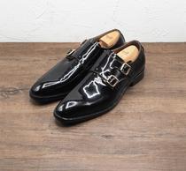 Lacquer leather black Menker leather shoes mens leather cingulum pure handmade Goodyear special business gentleman monks leather shoes