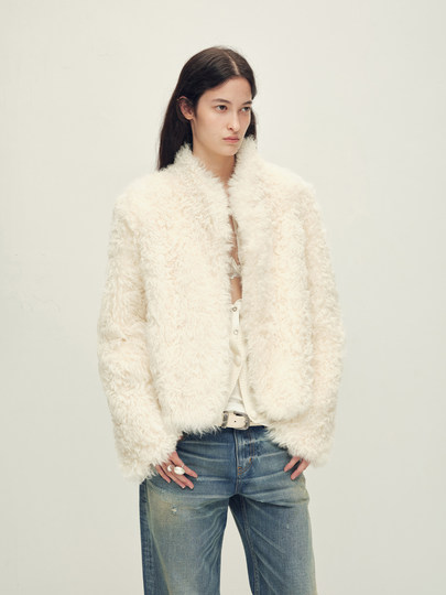 付智恩 晨雾童话 进口托斯卡纳半卷皮草外套年轻款立领皮毛一体冬