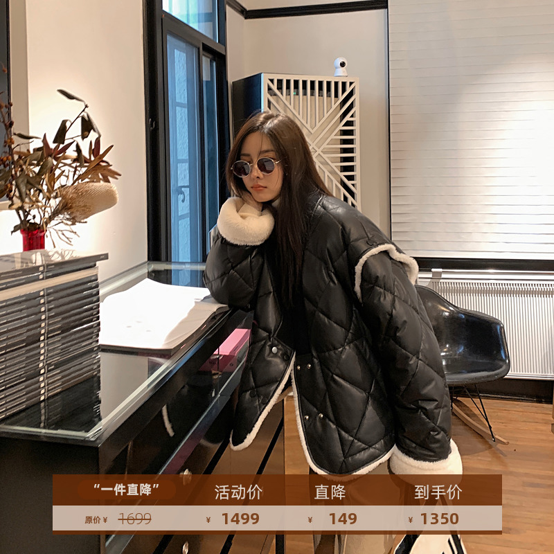 Pay Wise Ne Paris Merit Imported Sheep Leather Removable Warm Genuine Leather Down Jacket Woman 2021 new