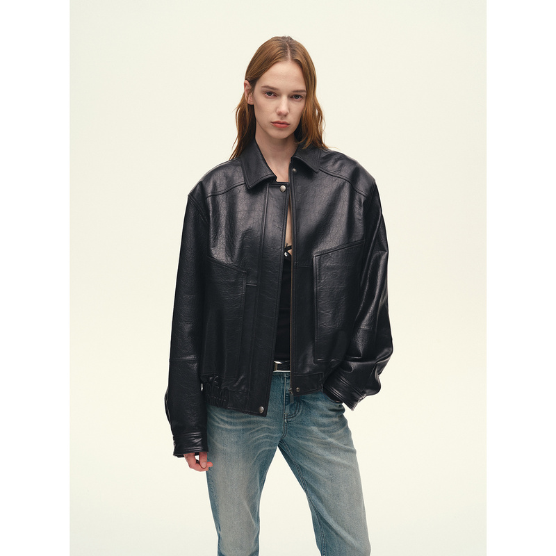 Fu Zhi En Imported Waxed Vegetable-Tanned Sheepskin Genuine Leather Jacket, Vintage Workwear Jacket for Women | Fashionable Influencer