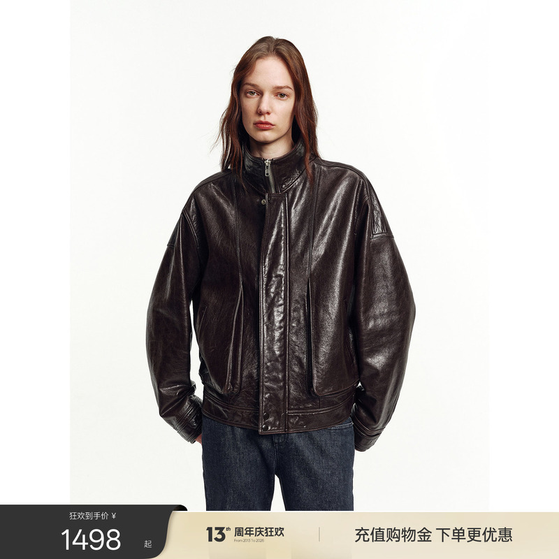 Fu Zhi'En Vintage Oil Wax Sheepskin Oversized Jacket Women's Stand Collar Genuine Leather Coat | Flight Notes Fu Zhi'En Vintage Oil Wax Sheepskin Oversized Jacket Women's Stand Collar Genuine Leather Coat | Flight Notes