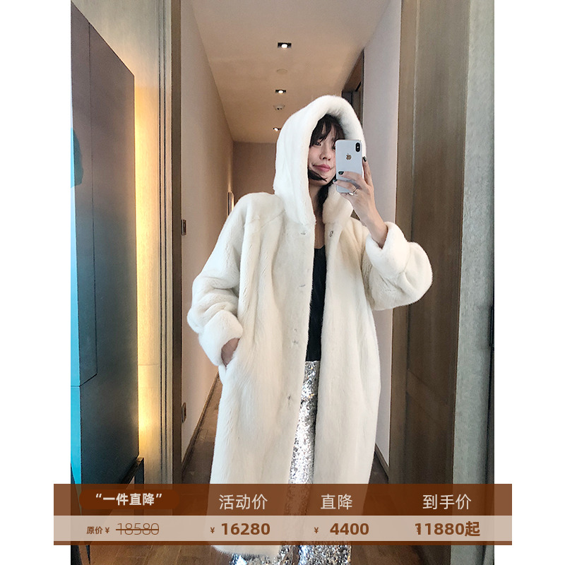Pay Wise Nen Import Whole Mink Leather Big Coat With Cap Long Version Ferret Fur Fur Fur Coat
