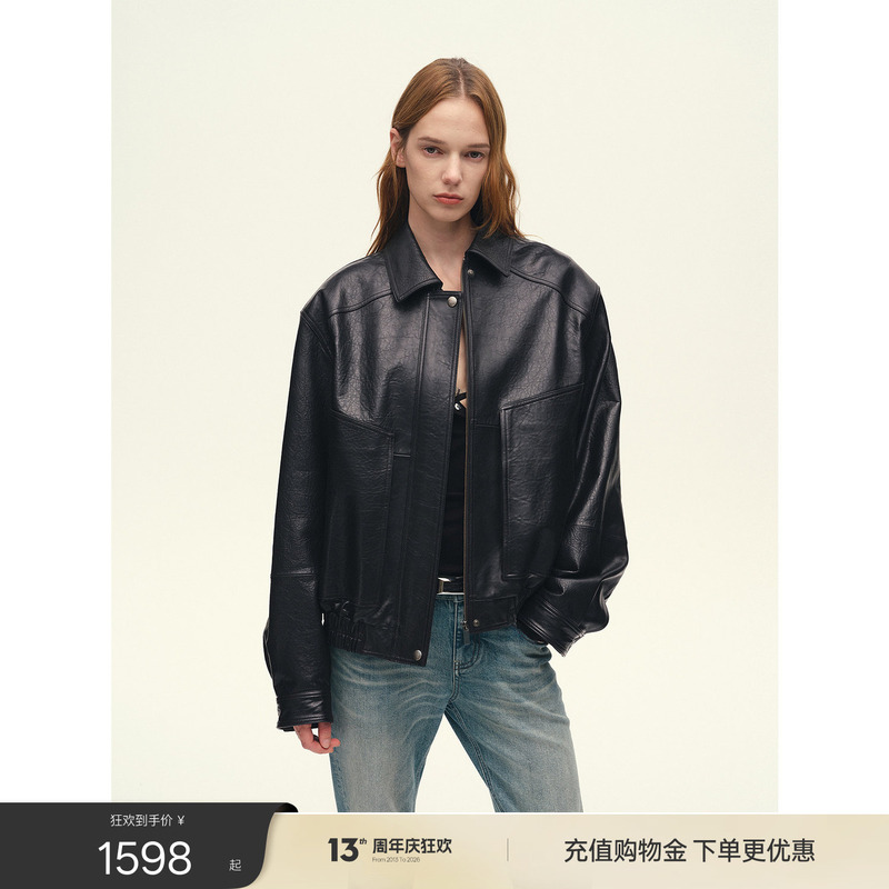 Fu Zhi En Imported Waxed Vegetable-Tanned Sheepskin Genuine Leather Jacket, Vintage Workwear Jacket for Women | Fashionable Influencer