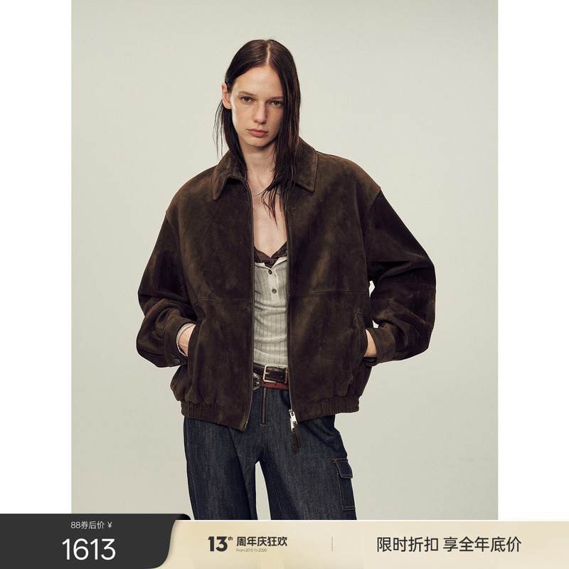 Fu Zhi En Imported First Layer Suede Sheepskin Genuine Leather Jacket for Women Row* Turn-Down Collar Leather Coat | Swiss Black Chocolate Fu Zhi En Imported First Layer Suede Sheepskin Genuine Leather Jacket for Women Row* Turn-Down Collar Leather Coat | Swiss Black Chocolate