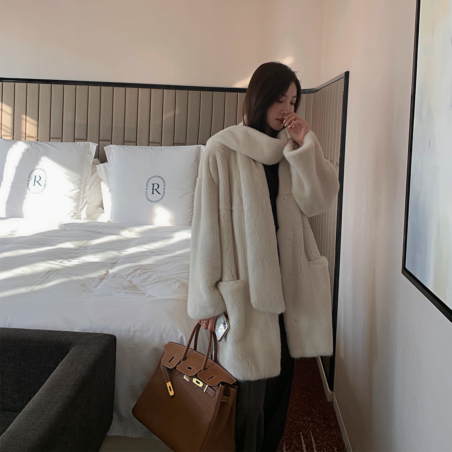 Pay Wise Ngik Mink Imported Mink Fur Coat Woman Whole Mink Fur Coat Grass Woman Medium Long Version Ferret Jacket Young winter