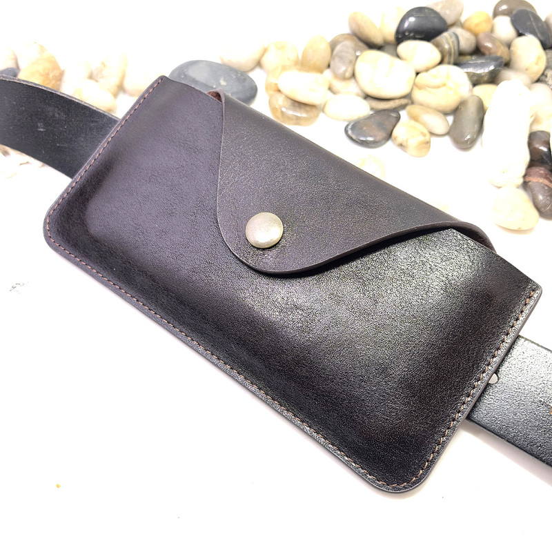 Universal Horizontal Style Phone Leather Case, Genuine Leather Phone Case, Waist Bag, Thickened 2.0mm Top Layer Vegetable-Tanned Cowhide, Ykk Brass Snap Button Whd