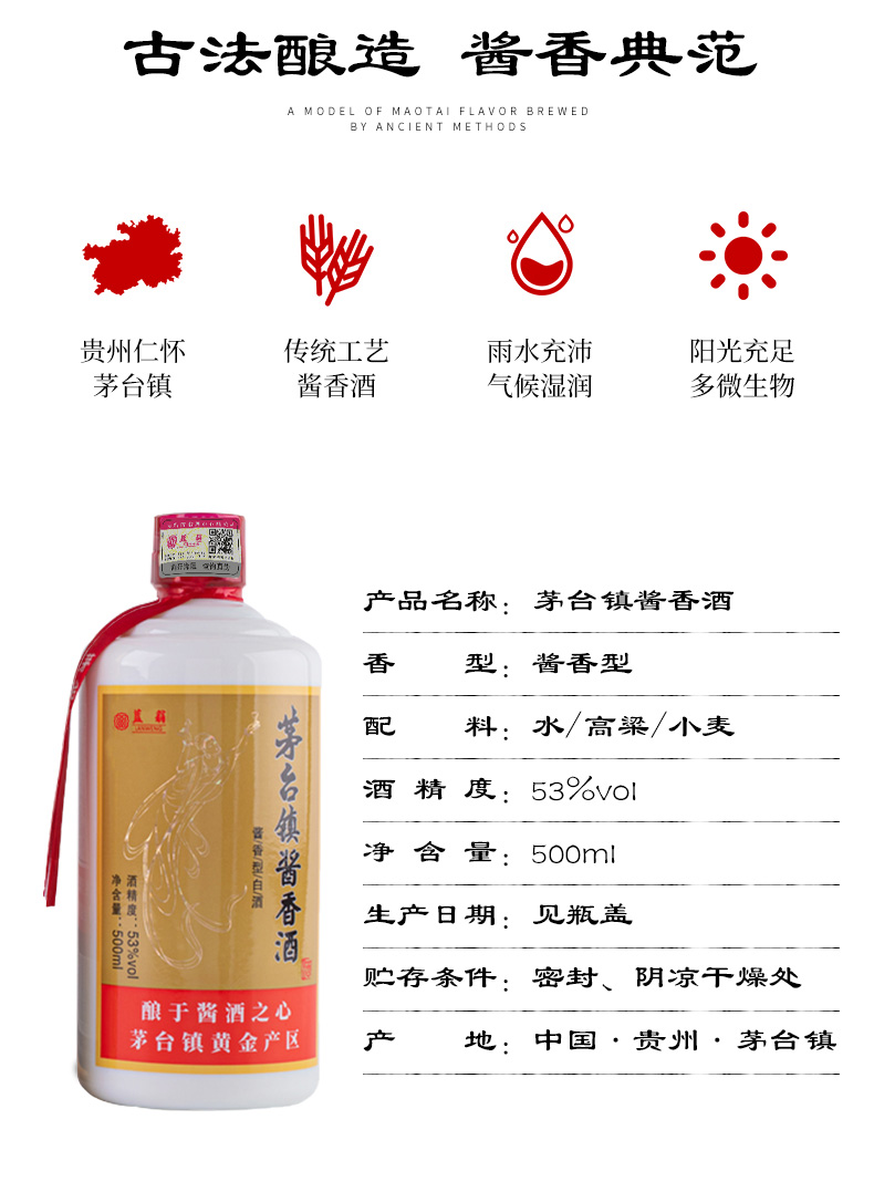 贵州 蓝翁 酱香型 53度纯粮食高粱酒 500ml*6瓶整箱 图2