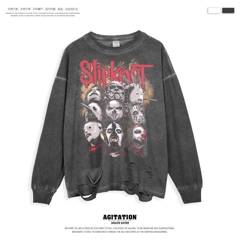 High Street Fashion Autumn and Winter New Long-Sleeved Retro Unisex Tops Mask Rock New Metal Slipknot Band