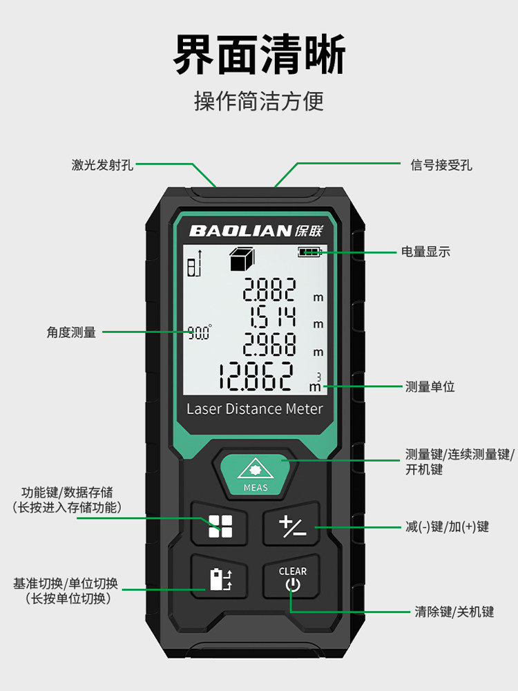 Laser Rangefinder High-Precision Handheld Laser Ruler Electronic Infrared Measuring Ruler Distance Instrument Room Measuring Tool