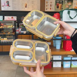 304 Food-Grade Stainless Steel Lunch Box with Compartments and Lid, Microwave Heating 2025 New Lunch Box for Office Workers