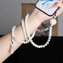 Bodhi lotus root carved long hanging neck mobile phone chain Shoushan stone hand-woven Buddhist pendant anti-lost lanyard anti-fall