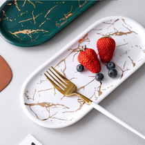 Nordic Phnom Penh dark green luxury retro ceramic creative home tray dessert snack plate jewelry plate storage long plate