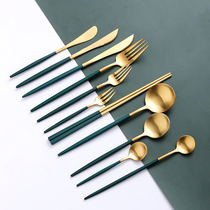 Light extravagant Deb green European style gold 304 stainless steel West cutlery Three suits Portuguese steak knife fork Spoon Chopsticks