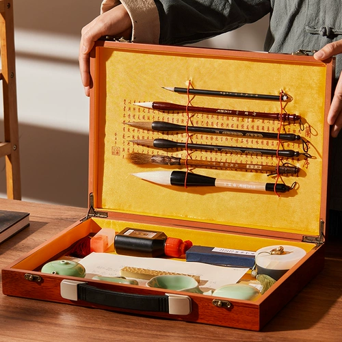 Кисть для письма, коробка для хранения, портативный профессиональный комплект из натурального дерева, высококлассная деревянная большая подарочная коробка, длинный ящик для хранения, печать для взрослых, подходит для начинающих