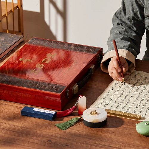 Кисть для письма, коробка для хранения, портативный профессиональный комплект из натурального дерева, высококлассная деревянная большая подарочная коробка, длинный ящик для хранения, печать для взрослых, подходит для начинающих