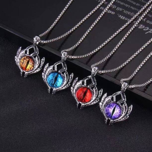 European and American Style Evil Eye Men's Necklace, Personalized Titanium Steel Orange Eye, Alternative Personality Trendy Hip-Hop Jewelry European and American Style Evil Eye Men's Necklace, Personalized Titanium Steel Orange Eye, Alternative Personality Trendy Hip-Hop Jewelry