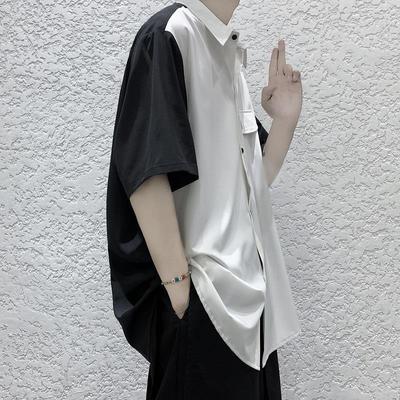 70夏季ins衬衫男短袖宽松高街痞帅上衣服潮流帅气2021新款衬衣男