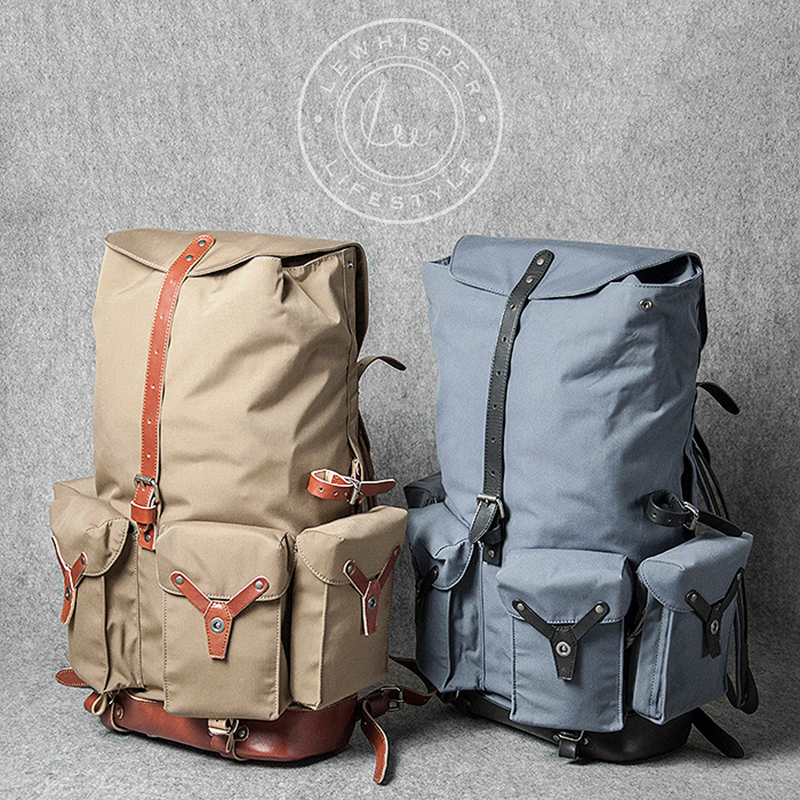 Lewhisper's original high-density canvas paneling planted tanned cowhide plus version expanded travel outdoor backpack