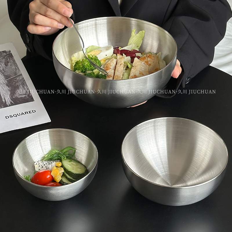 ins Korean-Style Salad Bowl, Cold Noodle Bowl, Stainless Steel Large Fruit Bowl, Household Rice Mixing Bowl, Simple Metal Industrial Style for Commercial Use ins Korean-Style Salad Bowl, Cold Noodle Bowl, Stainless Steel Large Fruit Bowl, Household Rice Mixing Bowl, Simple Metal Industrial Style for Commercial Use