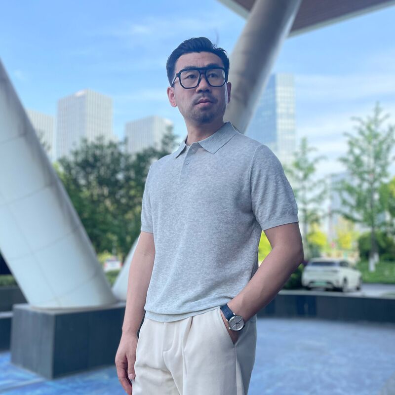 Linen Lyocell Tencel Men's Summer Twisted Yarn Old Money Style Breathable Knit Turn-Down Collar Short Sleeve Polo Shirt