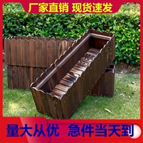 Anticorrosive wood flower box outdoor courtyard balcony planting pot carbonized solid wood large flower box rectangular large planting box slot