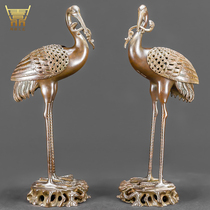 Zhou Ding antique crane ornaments Ganoderma lucidum crane pair home decoration pure copper incense burner birthday gift living room Crane