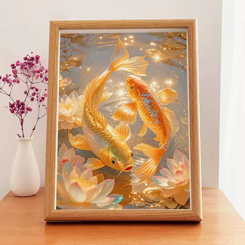 九魚圖聚財錦鯉玄關風水掛畫茶室鯉魚荷花裝飾畫走廊過道裝裱壁畫-淘寶