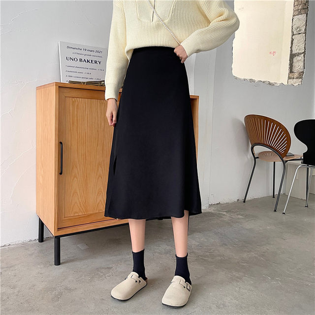 Mid-length skirt retro a-line hip-hugging skirt