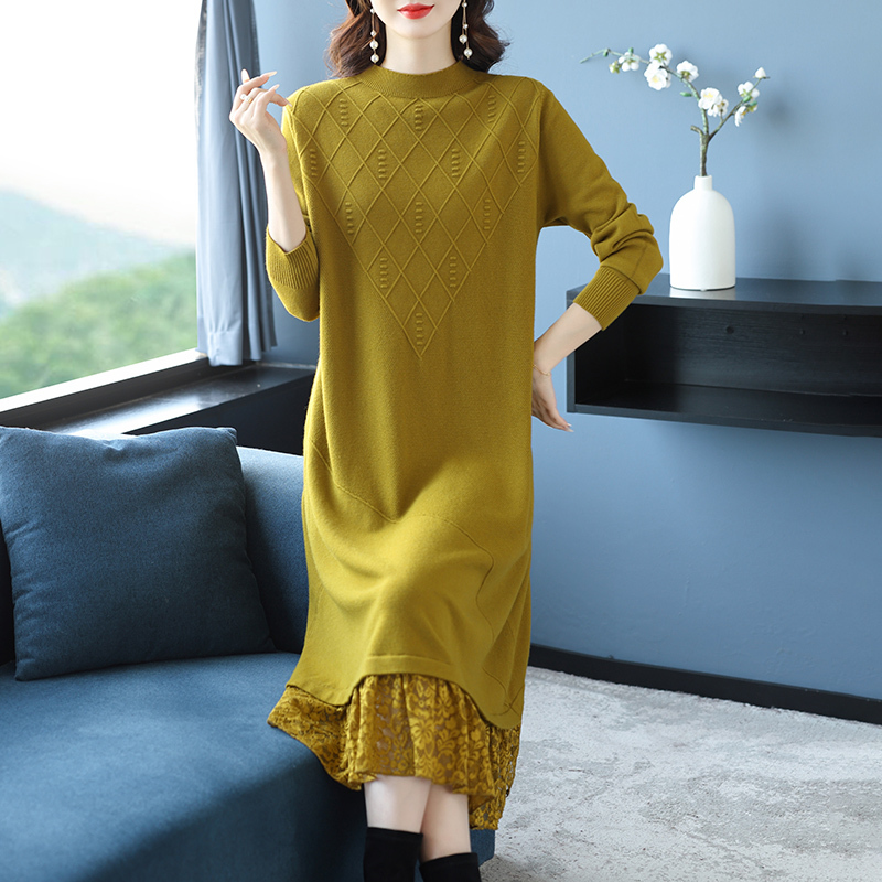 Long Skirt That Goes over the Knee Paired with a Coat, Stylish Wool Base Layer for Women, Plus Size 100kg Loose Sweater Dress Long Skirt That Goes over the Knee Paired with a Coat, Stylish Wool Base Layer for Women, Plus Size 100kg Loose Sweater Dress